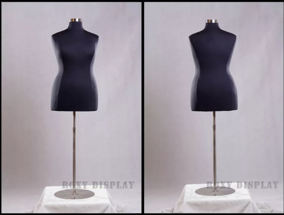 Female All Sizes Black Jersey Form Mannequin Dress Form with Round Metal Base