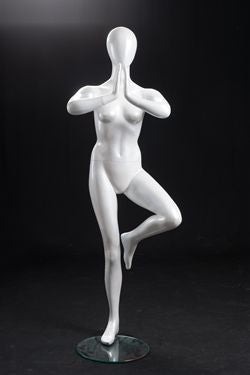 Female Pearl White Fiberglass Yoga Mannequin in Tree Pose #YOGA02W