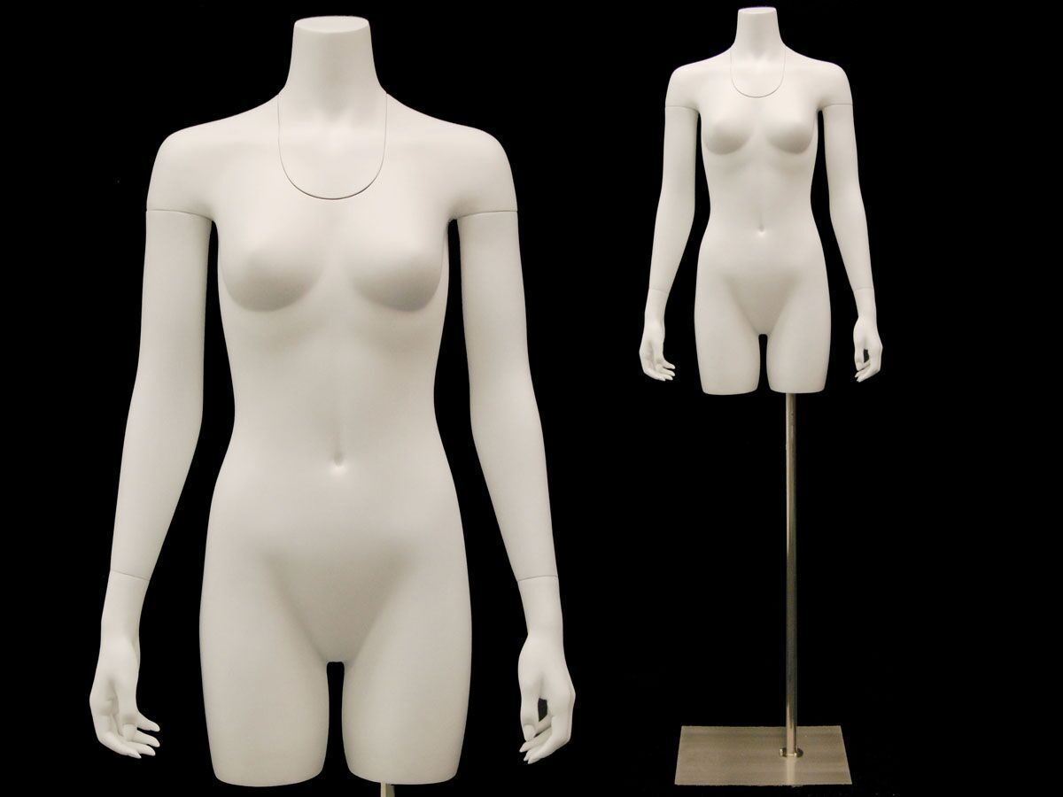 Adult Female Matte White Invisible Ghost Mannequin Body Torso with Base
