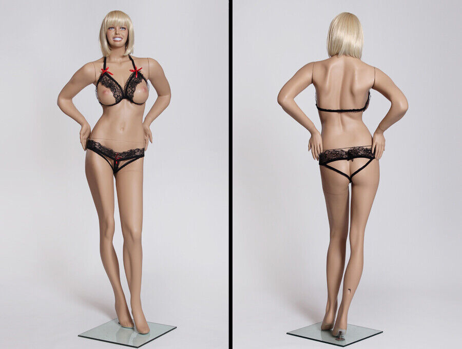 Realistic Fiberglass Adult Female Standing Full Body Mannequin with Base #MARY