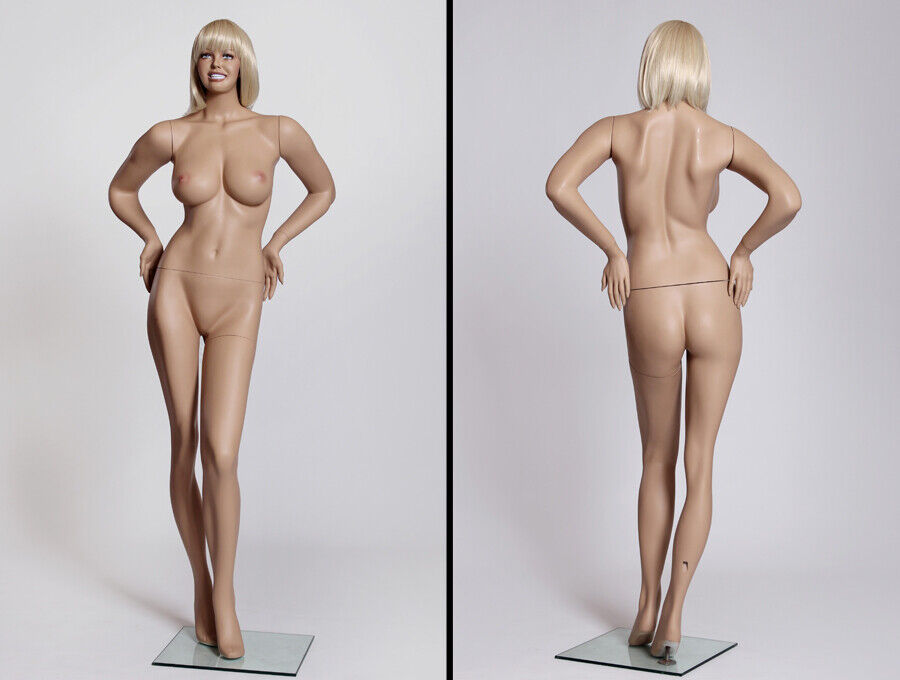 Realistic Fiberglass Adult Female Standing Full Body Mannequin with Base #MARY