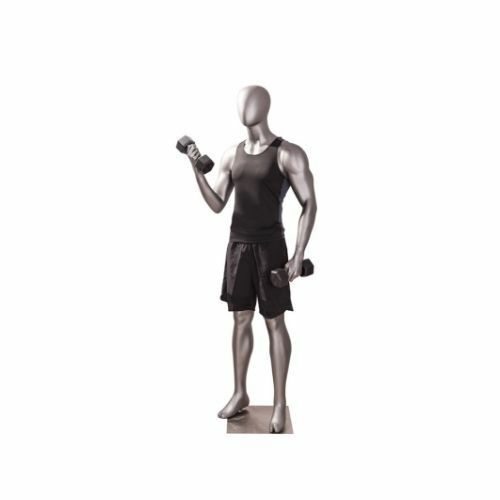 Male Fitness Athletic Exercise Workout Mannequin in Bicep Curl Pose - Gray