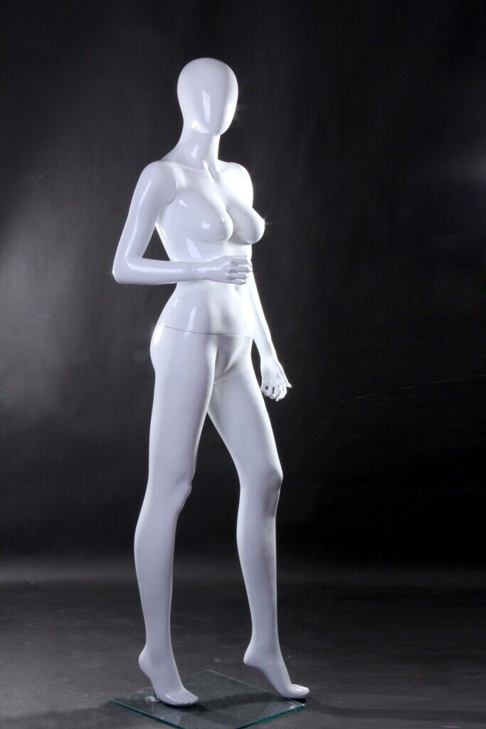 Glossy White Egg Head Fiberglass Full Body Adult Female Mannequin with Base