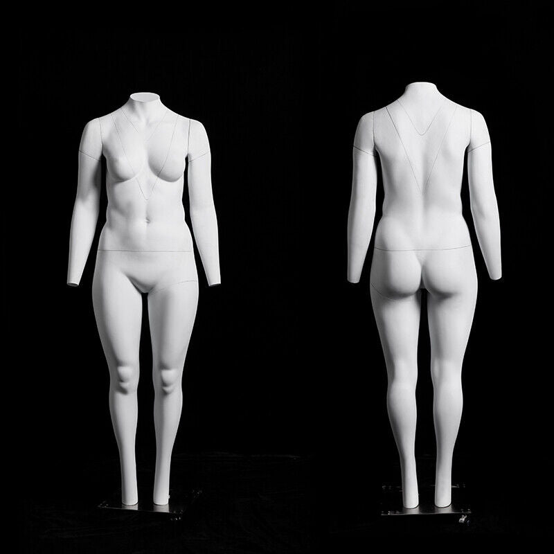 Plus Size Female Fiberglass Invisible Ghost Mannequin with Rolling Base - V-Neck