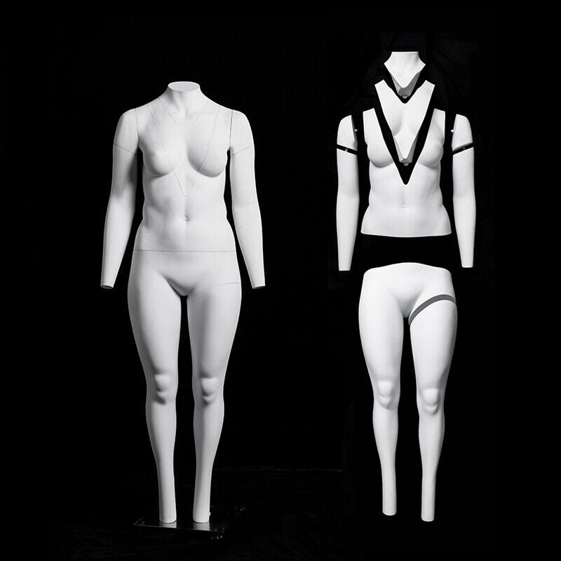 Plus Size Female Fiberglass Invisible Ghost Mannequin with Rolling Base - V-Neck