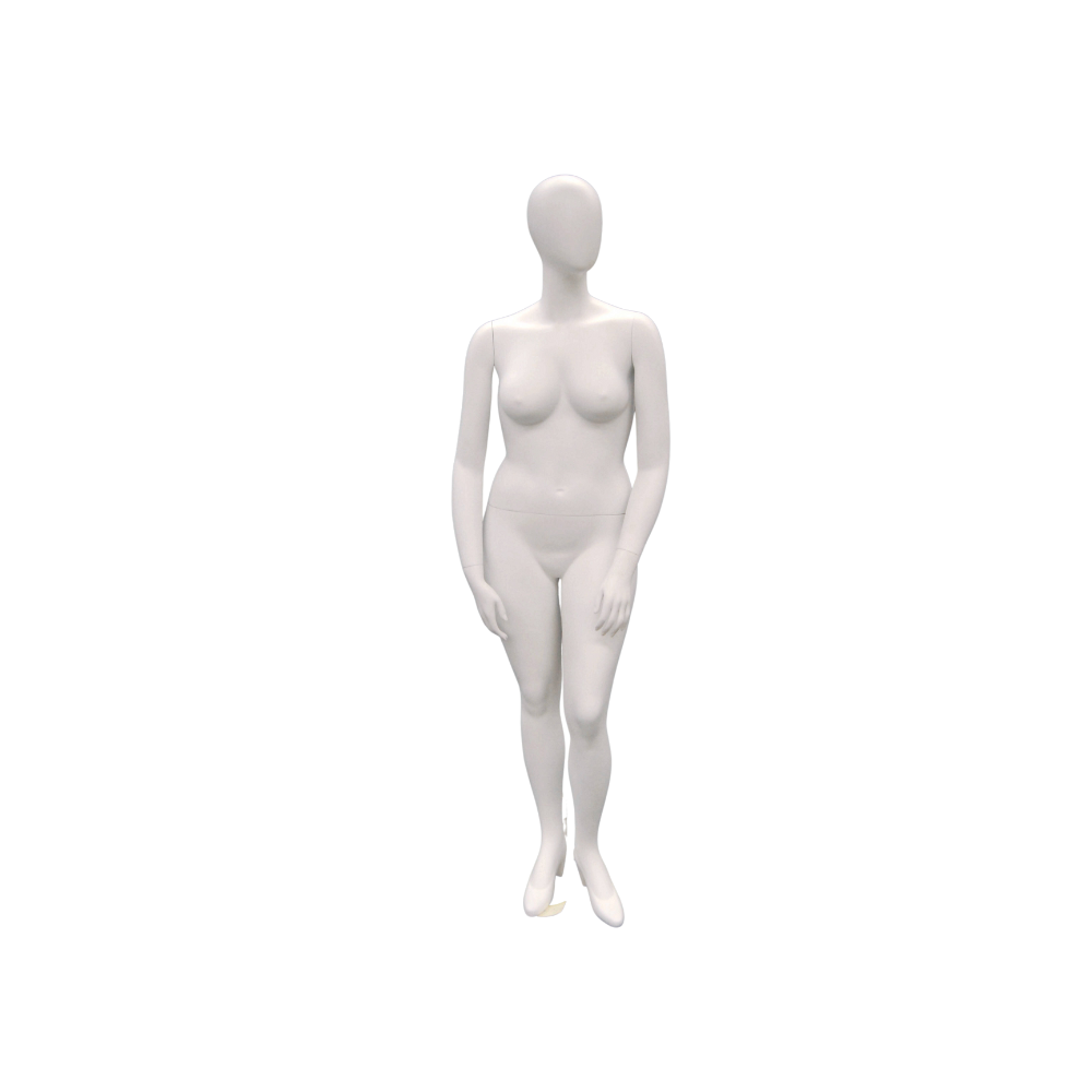 Fiberglass Plus Size Female Egg Head Matte White Standing Mannequin with Base
