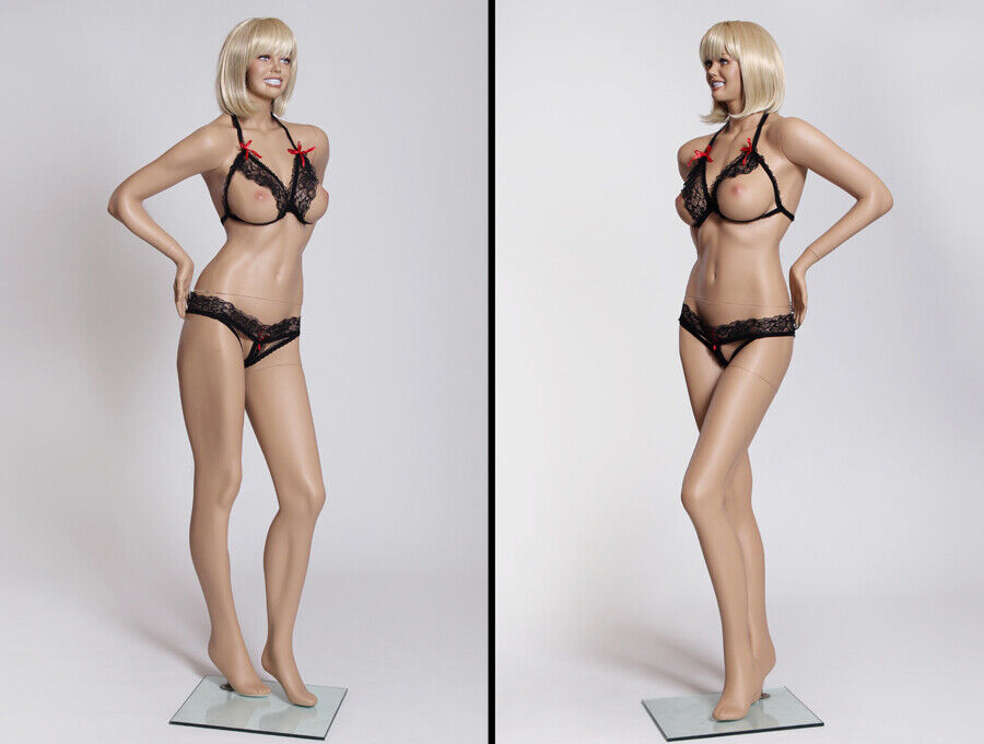 Realistic Fiberglass Adult Female Standing Full Body Mannequin with Base #MARY