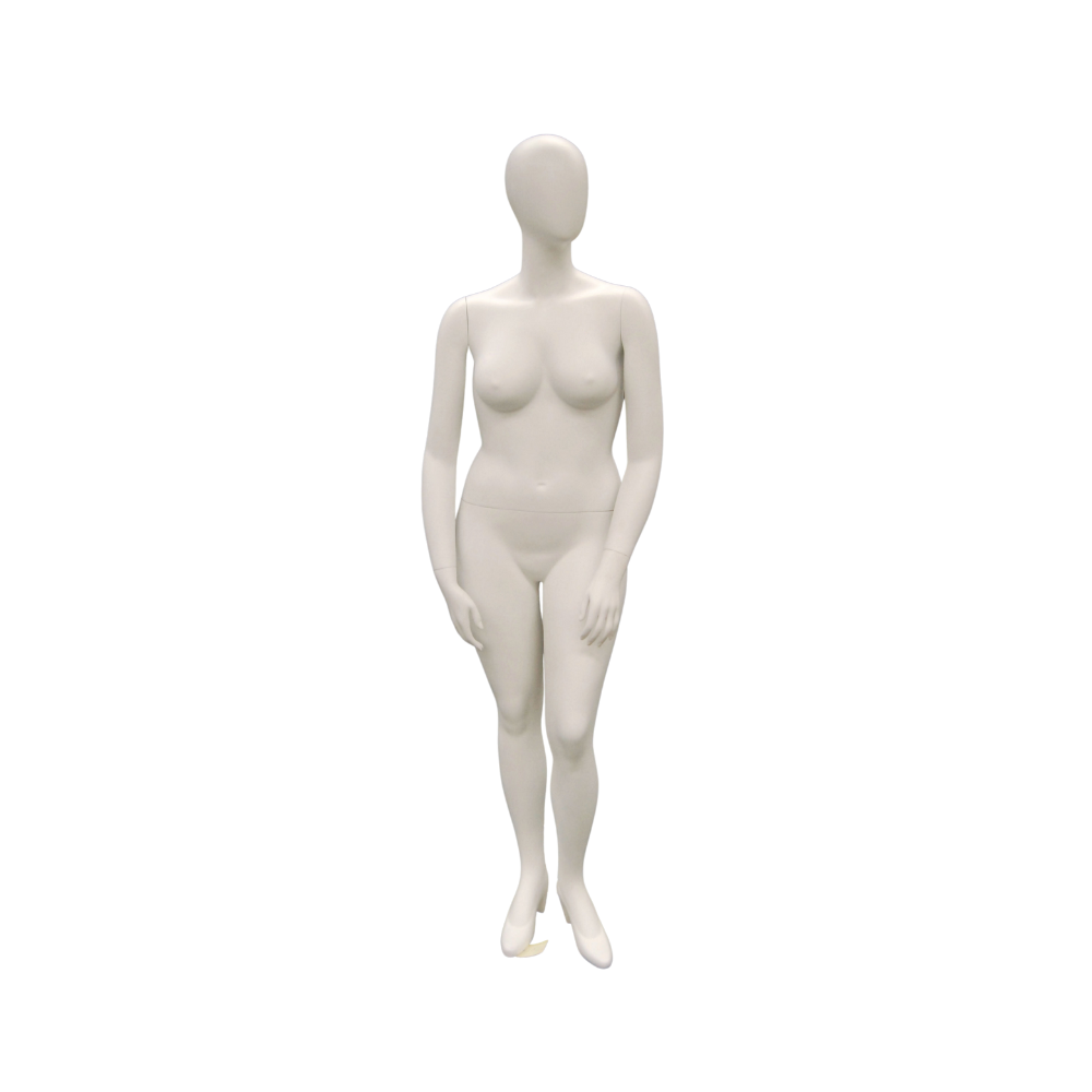 Fiberglass Plus Size Female Egg Head Matte White Standing Mannequin with Base