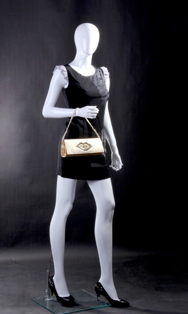 Glossy White Egg Head Fiberglass Full Body Adult Female Mannequin with Base