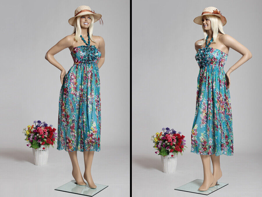 Realistic Fiberglass Adult Female Standing Full Body Mannequin with Base #MARY