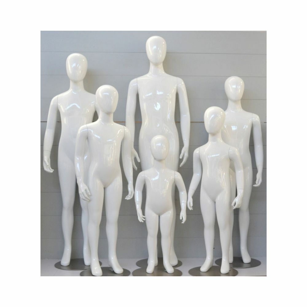 Kids Full Body Glossy White Fiberglass Egg Head Mannequin with Metal Base - 10T