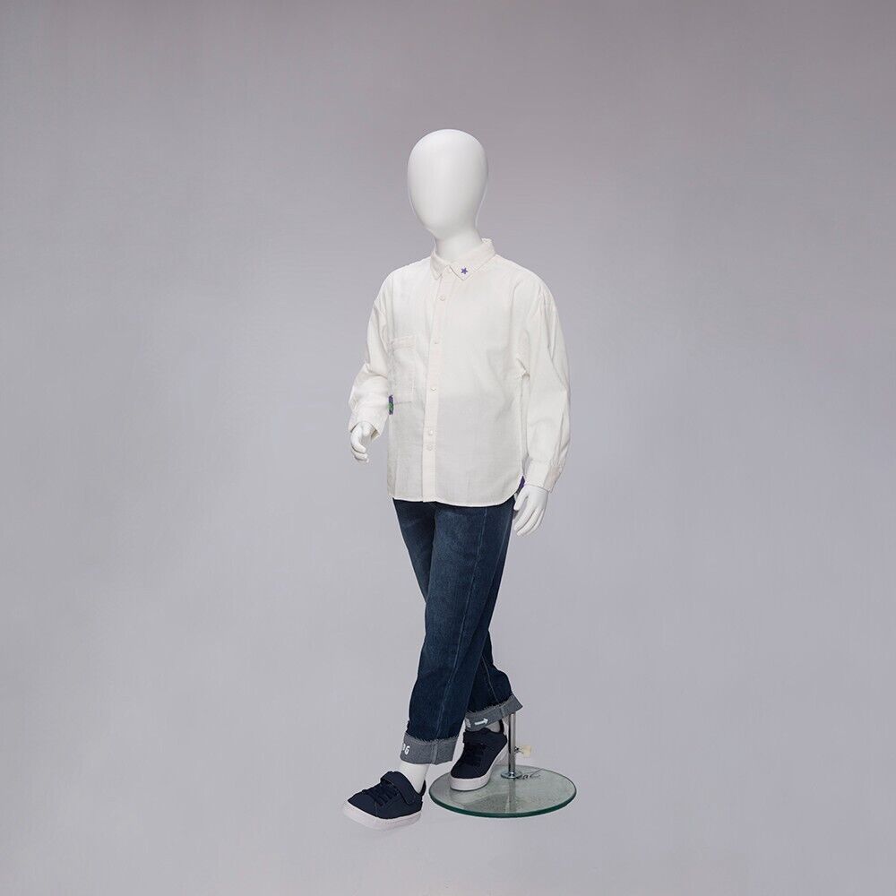Matte White Fiberglass 10 Year Old Child Kids Egg Head Mannequin with Base