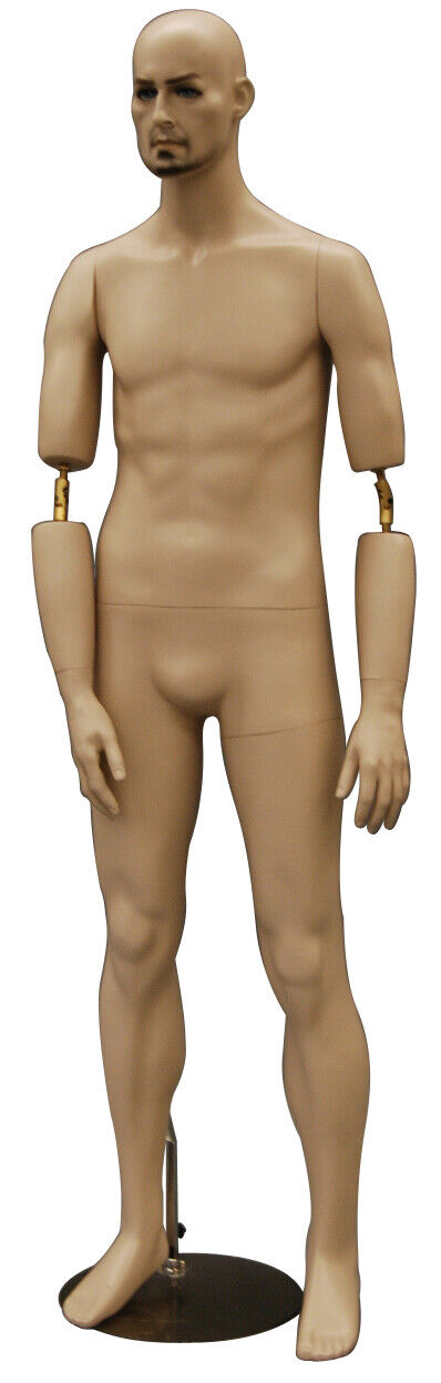 Male Realistic Fleshtone Full Body Mannequin with Flexible Elbows and Wig