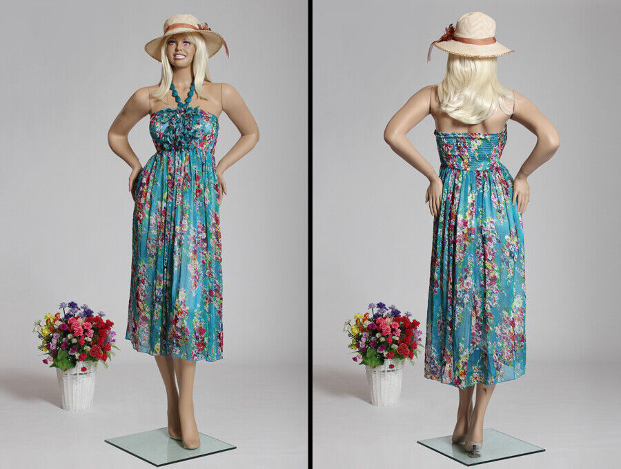 Realistic Fiberglass Adult Female Standing Full Body Mannequin with Base #MARY