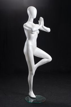 Female Pearl White Fiberglass Yoga Mannequin in Tree Pose #YOGA02W
