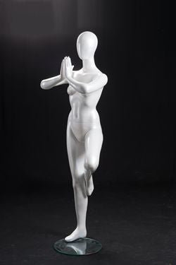 Female Pearl White Fiberglass Yoga Mannequin in Tree Pose #YOGA02W