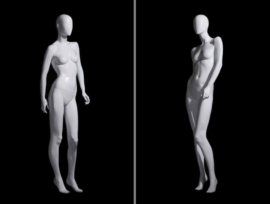 Adult Female Glossy White Fiberglass Egg Head Mannequin with Base #OZIW4