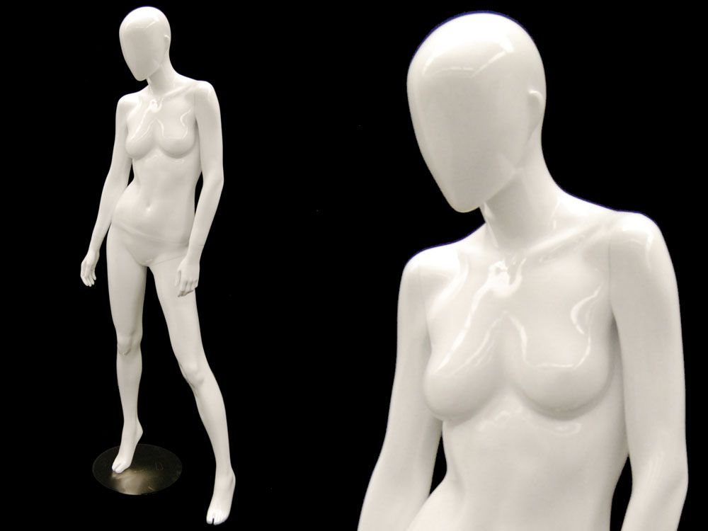 Adult Female Glossy White Fiberglass Egg Head Mannequin with Base #OZIW3