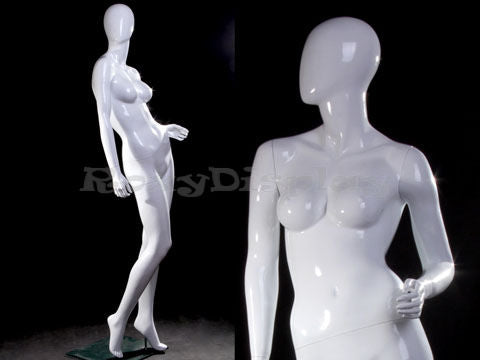 Glossy White Female Egg Head Mannequin – Standing Pose with Hand on Hip #MZ-LISA4EG