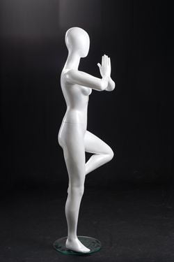 Female Pearl White Fiberglass Yoga Mannequin in Tree Pose #YOGA02W