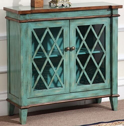 Hand Painted Green & Bronze Wooden Decor Accent Sideboard Storage Buffet Cabinet