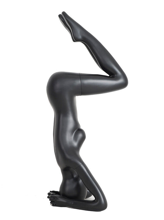 Womens Adult Fiberglass Matte Black Hand Stand Yoga Mannequin with Base