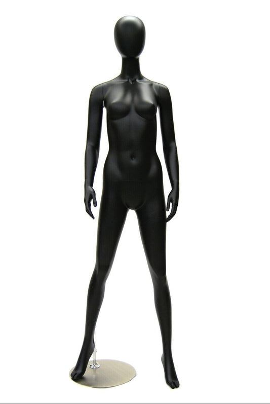 Full Body Adult Female Matte Black Egg Head Standing Fiberglass Mannequin