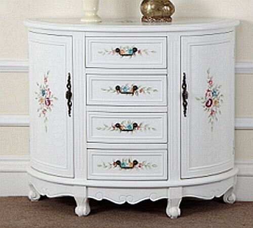 Hand Painted Wood Floral Accent White Hallway Decor Table with Drawers