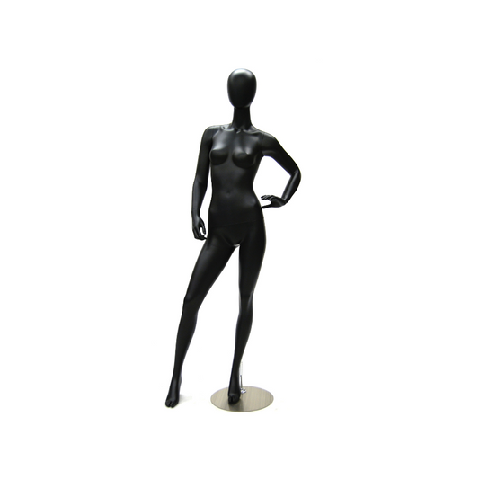 Full Body Adult Female Matte Black Egg Head Standing Fiberglass Mannequin