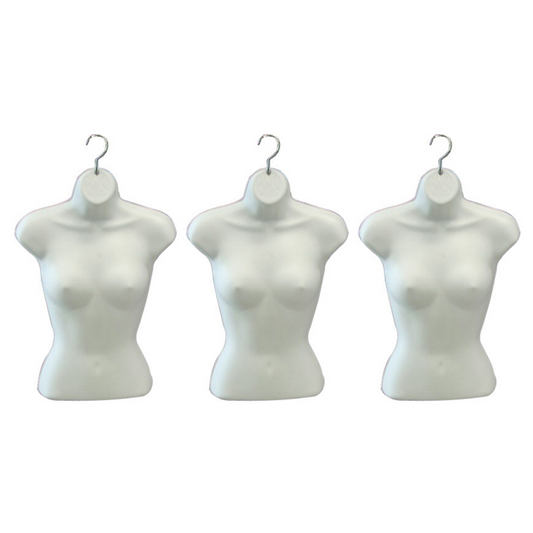 Plastic Hanging White Half Round Female Mannequin Torso Shirt Form - 3 Pack