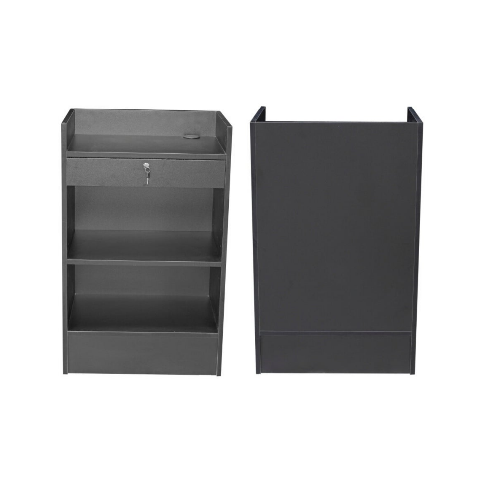 Black Wood Veneer Register Check Out Stand with Pull-Out Drawer and Lock