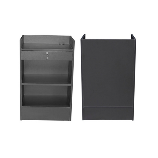 Black Wood Veneer Register Check Out Stand with Pull-Out Drawer and Lock