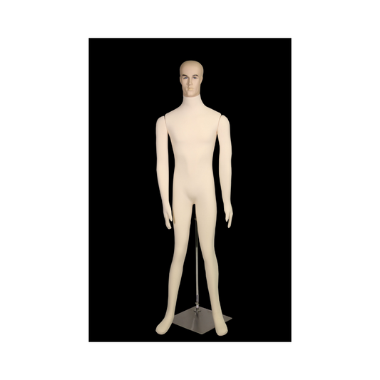Off White Full Body Flexible Adult Male Dress Form Mannequin with Realistic Face