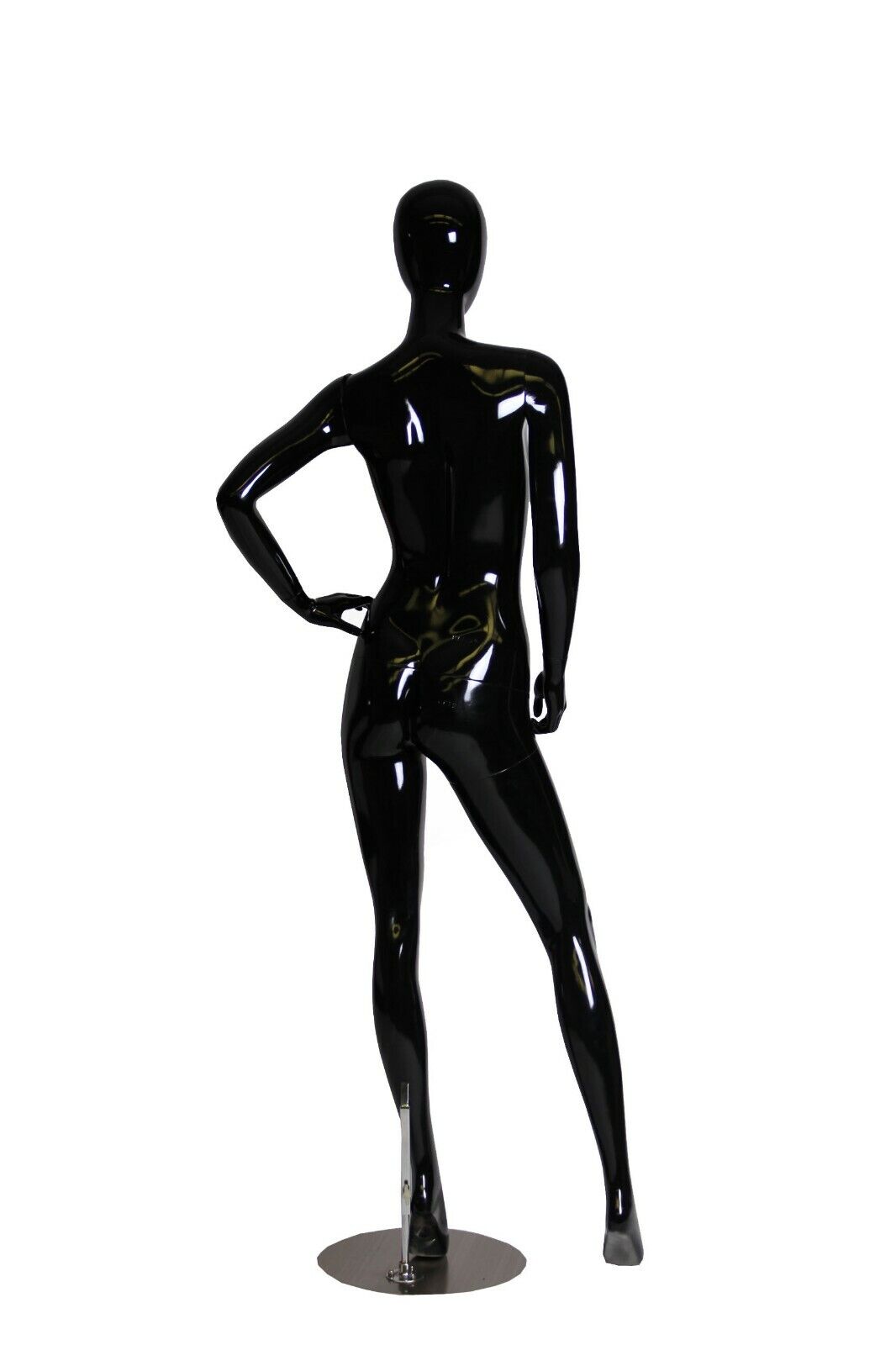Full Body Egg Head Adult Female Glossy Black Fiberglass Mannequin with Base