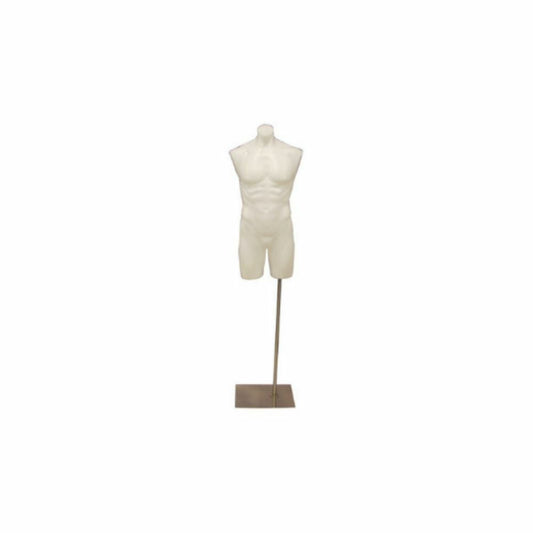 Men's Plastic Matte White Mannequin Torso with Shoulders and Thighs with Base