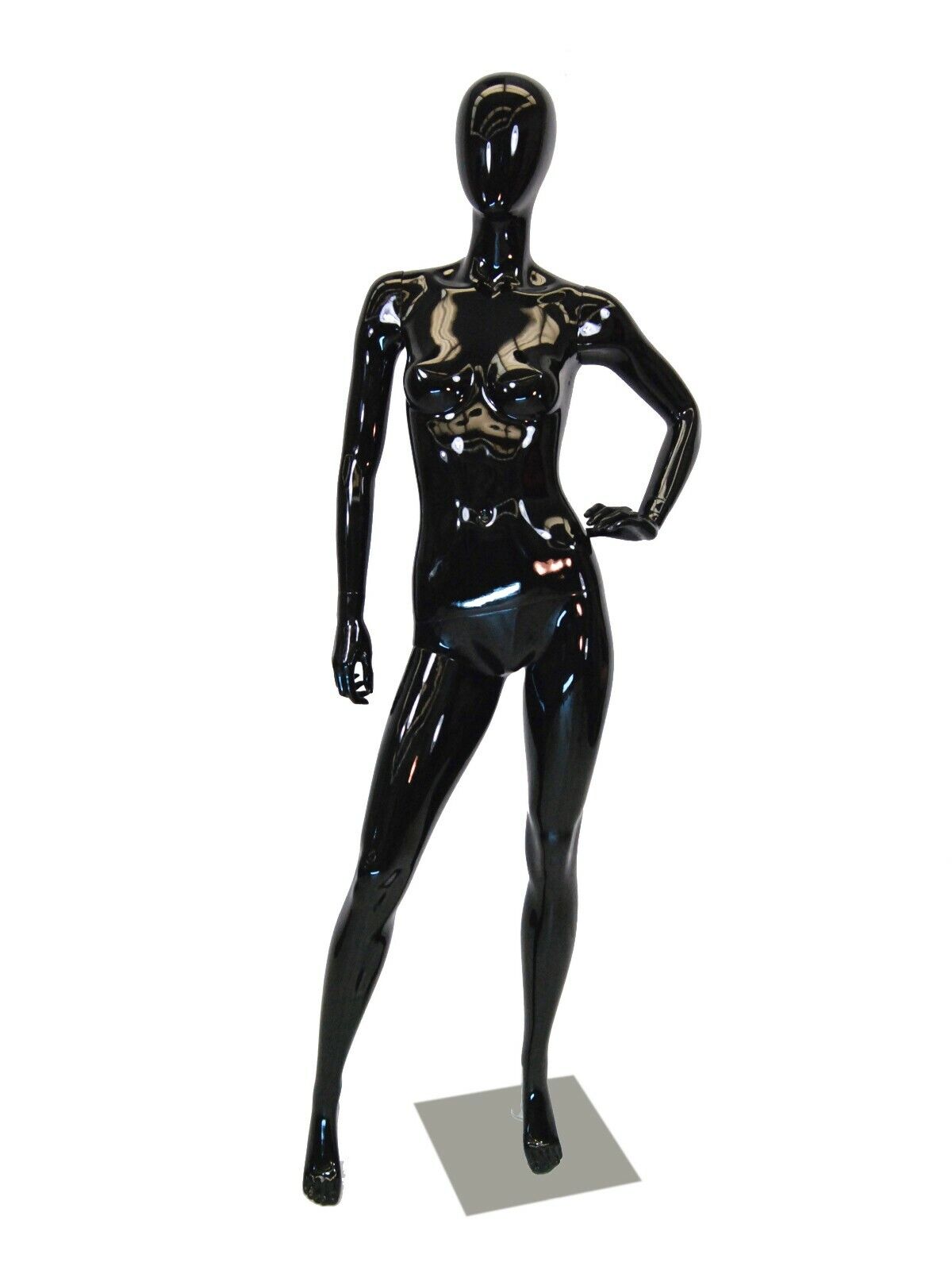 Full Body Egg Head Adult Female Glossy Black Fiberglass Mannequin with Base