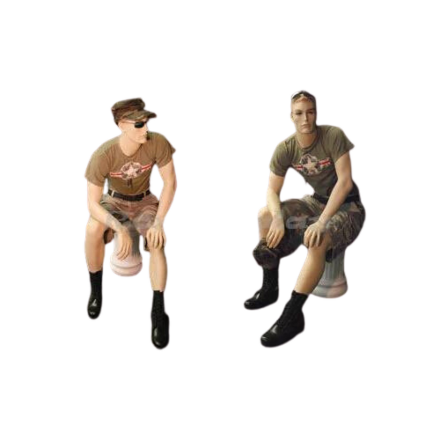 Realistic Face Adult Male Seated Fiberglass Mannequin with Molded Hair + Stool