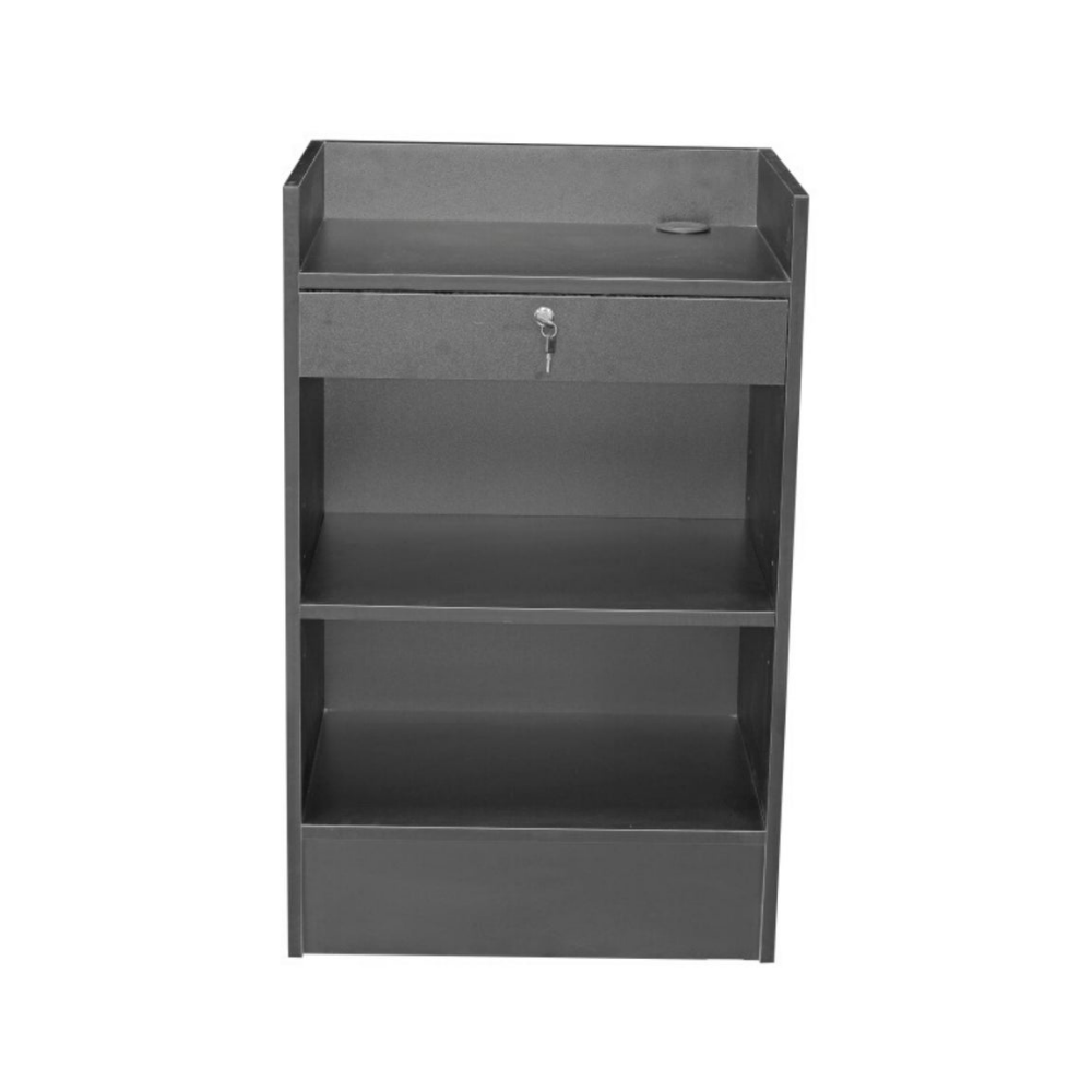 Black Wood Veneer Register Check Out Stand with Pull-Out Drawer and Lock