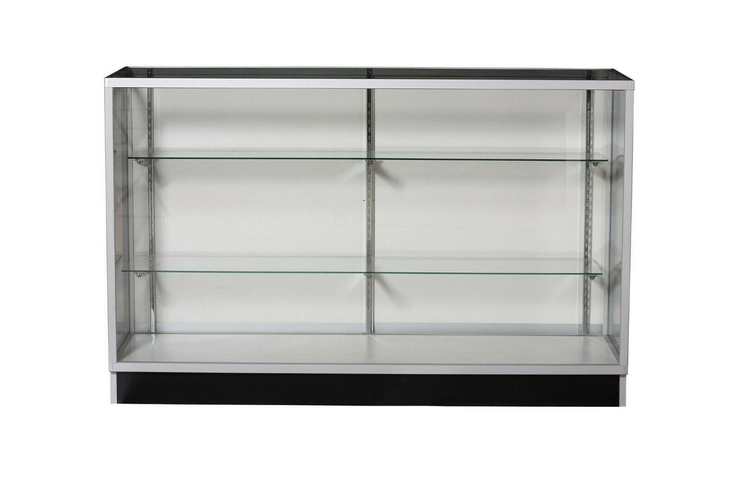 Extra Vision 60 Inch Tempered Glass Display Showcase with Silver Aluminum Frame