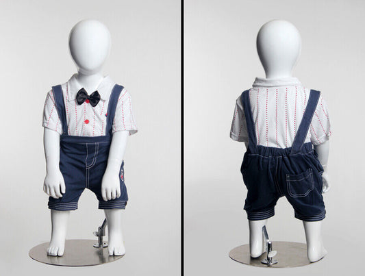 Toddler Glossy White Kids Egg Head 2 Year Old Mannequin with Round Metal Base