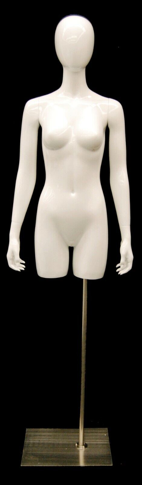 Ladies Adult Fiberglass Glossy White Egg Head Torso Mannequin with Base