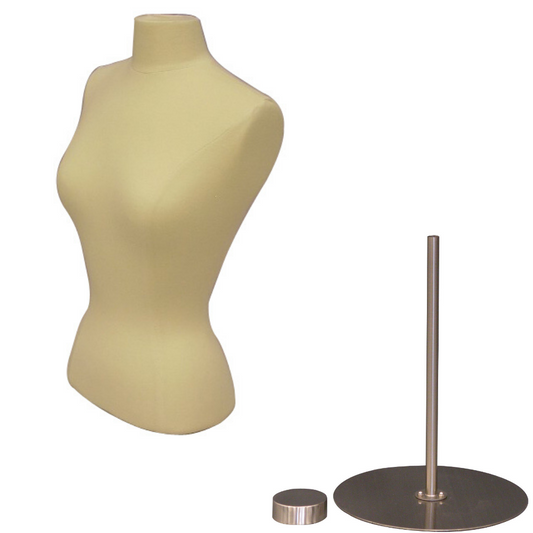 Female Adult Medium Size Off-White Hard Foam Blouse Form with Round Metal Base