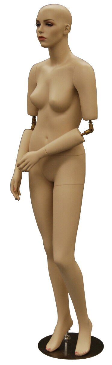 Female Adult Fleshtone Realistic Face Fiberglass Mannequin with Movable Elbows