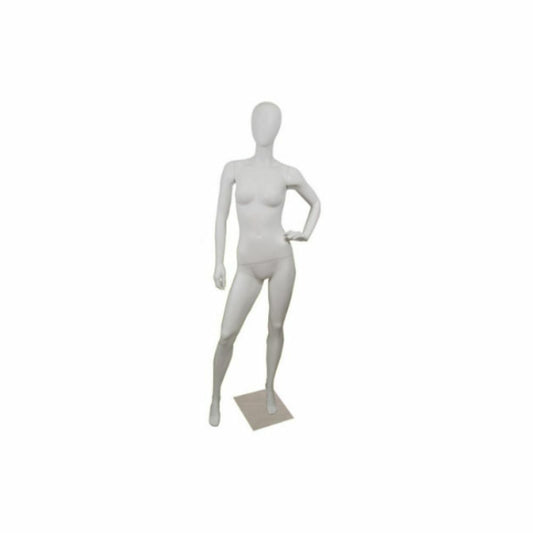 Women's Matte White Full Body Mannequin With Egg Head - Round Metal Base