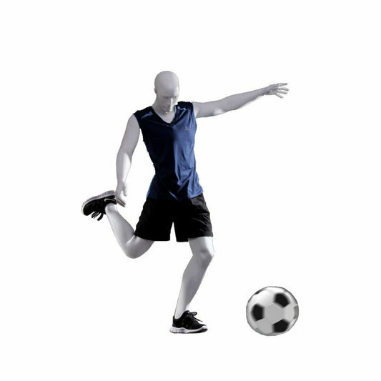 Matte White Fiberglass Adult Male Soccer Mannequin in Kicking Pose