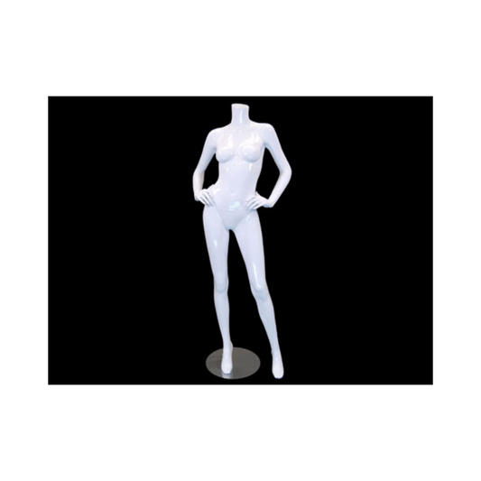 Female Adult Headless Fiberglass Glossy White Fashion Mannequin with Base