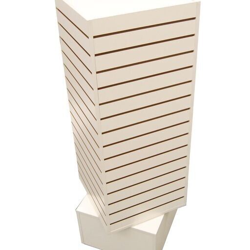 Rotating 4 Sided Floor Standing 20 Inch x 20 Inch White Slatwall Display Unit