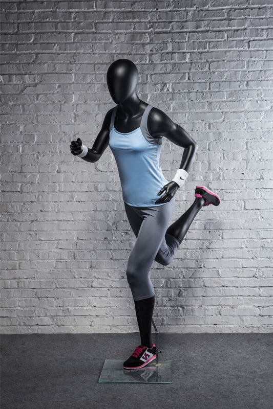 Female Athletic Sports Running Jogging Fitness Matte Black Fiberglass Mannequin