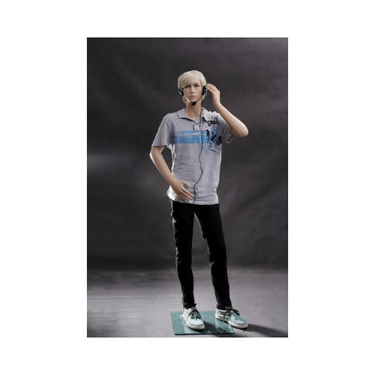 Realistic Teen Male Fiberglass Mannequin with Wig and Metal Base