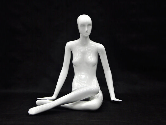 Women's Glossy White Seated Full Body Fiberglass Sitting Abstract Mannequin
